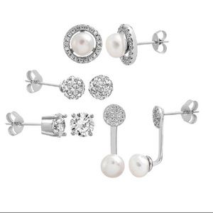 Pearl & CZ Ball Interchangeable Earrings Set
